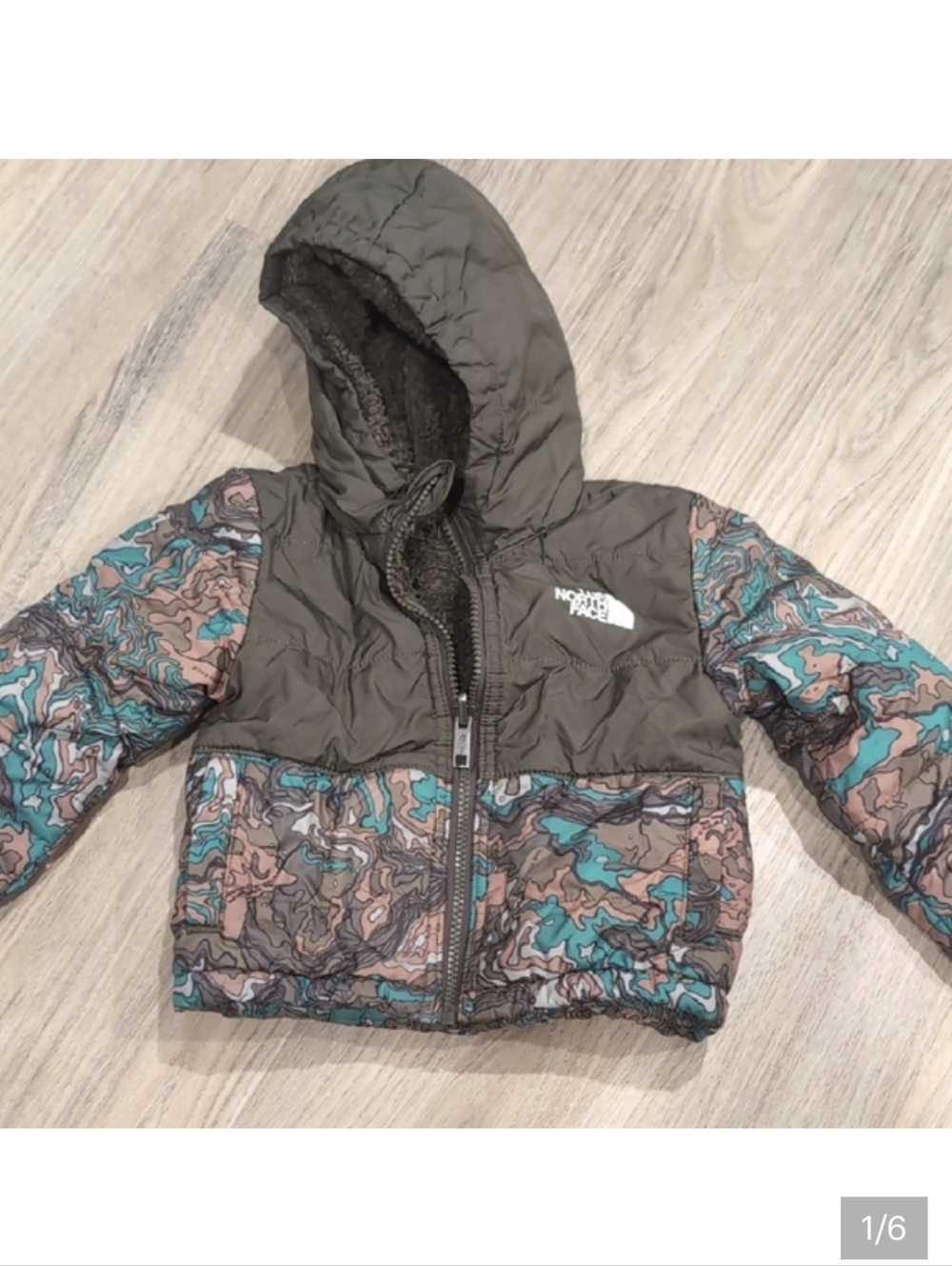 The North Face Olive Green Puffer Jacket with White Logo